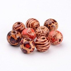 Round Printed Natural Wood Beads&nbsp;X-WOOD-R243-16mm-M2