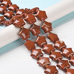 天然石レッドジャスパービーズ連売り  シードビーズで  膨らんだ星  14~15.5x15~16x6.5~7mm  穴：1mm  約24~25個/連  15.55''~15.95''（39.5~40.5センチメートル）&nbsp;G-NH0005-005