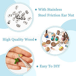 5 Styles Opaque Resin & Walnut Wood Flat Round Stud Earrings&nbsp;FIND-TA0006-25