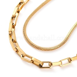 304 Stainless Steel Double Layer Square Snake Chain & Cable Chain Necklaces for Women&nbsp;NJEW-G140-01B-G