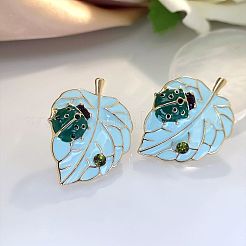 Leaf with Ladybug Alloy Enamel Stud Earrings&nbsp;FS-WG8EF19-01
