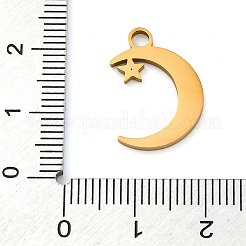 304ステンレスペンダント  星のチャーム入り月  イオンプレーティング（ip）  ゴールドカラー  19x13x1.5mm  穴：2.5mm&nbsp;STAS-M105-07G