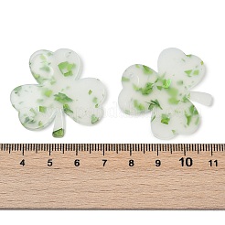 オペークアクリルパーツ  クローバー  スパンコール入り  淡緑色  34.5x36x3mm  穴：1.6mm&nbsp;FIND-K017-11A