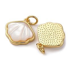 Brass Pave Natural White Shell Pendants&nbsp;X-KK-P308-05G-02