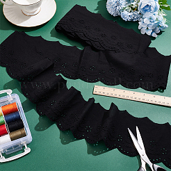 5ヤードのコットン刺繍フラワーレースリボン  ウェディングドレスの装飾用の花飾り  ブラック  4インチ（100mm）&nbsp;OCOR-MA0001-27B
