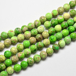 ナチュラルインペリアルジャスパービーズ連売り  ラウンド  染め  ライム  10mm  穴：1mm  約38個/連  15インチ&nbsp;X-G-I122-10mm-01