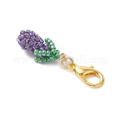 3D Eggplant Glass Seed Beaded Pendant Decorations&nbsp;HJEW-MZ00370-03