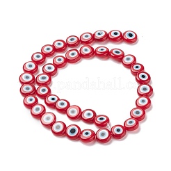 手作りナザールボンジュウランプワークフラットラウンドビーズ連売り  レッド  10x4mm  穴：1mm  約38個/連  14インチ&nbsp;LAMP-L058-10mm-21