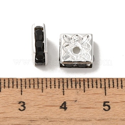 真鍮製ラインストーンスペーサービーズ  グレードA  正方形  ニッケルフリー  銀  ジェット  8x8x4mm  穴：1mm&nbsp;RSB074NF-04S