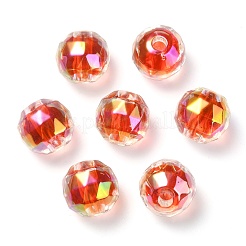 ツートン UV メッキ レインボー虹色アクリル ビーズ  多面カット  ラウンド  レッド  15x15.5mm  穴：3.8mm&nbsp;TACR-D010-06D