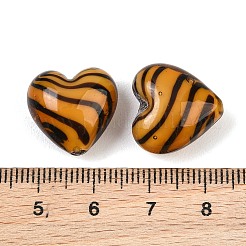 手作りのランプワークビーズ  虎柄のハート  ペルー  15~15.5x15.5~16.5x10~10.5mm  穴：1.6mm&nbsp;LA-CBAE7A3-01B