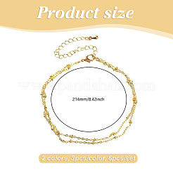 6Pcs 2 Colors Bohemia Style Stainless Steel Satellite Chains Anklets&nbsp;AJEW-GO0002-51