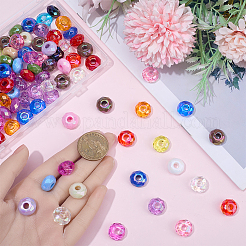 100個2スタイル不透明アクリルヨーロピアンビーズ  大穴ビーズ  多面カット  フラットラウンド  ミックスカラー  15x8mm  穴：4.7mm  50個/スタイル&nbsp;OACR-SC0002-74