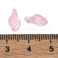 透明アクリルと金箔のペンダント  葉のチャーム  パールピンク  10x5x3.5mm  穴：1.4mm&nbsp;AC-CBAF9C1-04A-04