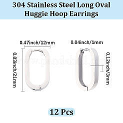 304ステンレススチール製ハギーフープピアス6組  オーバル  ステンレス鋼色  21x12x3mm  ピン：1mm&nbsp;STAS-BBC0010-70P
