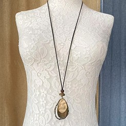 Adjustable Alloy Pendant Waxed Cord Long Necklaces&nbsp;FS-WG94C89-02
