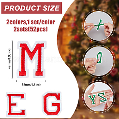 クリスマステーマフェルト生地 刺繍布 アイロンパッチ 2色セット 2セット  マスクと衣装のアクセサリー  a～zの文字  ミックスカラー  48~50x15.5~39.5x1.5mm  26個/セット  1セット/色&nbsp;PATC-HY0001-31