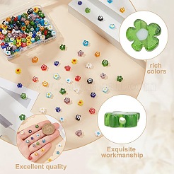 240本12色手作りミルフィオリガラスビーズ連売り  花  ミックスカラー  4x2.6mm  穴：1mm  20個/カラー&nbsp;LAMP-HY0001-09