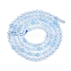 天然石アクアマリンビーズ連売り  ラウンド  多面カット  グレードAA  3.5mm  穴：0.5mm  約108個/連  14.96''（38センチメートル）&nbsp;G-RM250101-B31