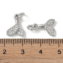 真鍮マイクロパヴェクリアキュービックジルコニアペンダント  カドミウムフリー＆ニッケルフリー＆鉛フリー  魚尾  丸カン付き  プラチナ  13x9.5x3mm  穴：5.5mm&nbsp;KK-S367-11B