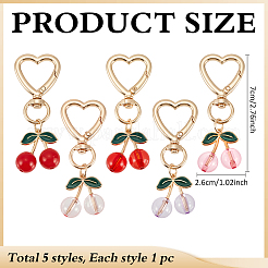5Pcs 5 Colors Cherry Alloy Enamel Swivel Keychains&nbsp;KEYC-ME0001-05