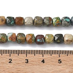 天然アフリカンターコイズ（ジャスパー）ビーズ連売り  キューブ  多面カット  6x6x5.5~6mm  穴：0.9mm  約66個/連  14.84''（37.7センチメートル）&nbsp;G-L651-D02-6x6mm