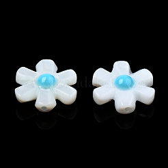 天然淡水シェルエナメルビーズ  花  ディープスカイブルー  12x12x4mm  穴：0.8mm&nbsp;SHEL-N003-27A