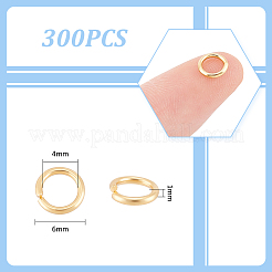 304ステンレススチールオープン丸カン300個  ラウンド  24KGP本金メッキ  18ゲージ  6x1mm  内径：4mm&nbsp;STAS-UN0058-56G-01