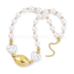 Rack Plating Brass & ABS Imitation Pearl Beaded Necklaces&nbsp;NJEW-P317-13A-G