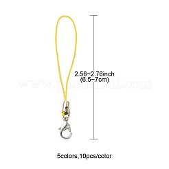 50 個 5 色のポリエステルコード携帯ストラップ  プラチナメッキ合金パーツ  ミックスカラー  6.5~7cm  10個/カラー&nbsp;MOBA-YW0001-03