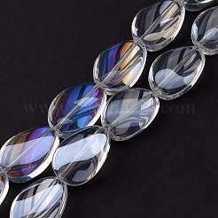 透明電気めっきガラス ビーズ 連売り  ABカラーメッキ  ティアドロップ  クリアAB  18.5x12.5x6mm  穴：1mm  約40個/連  29.29インチ（74.4cm）&nbsp;EGLA-C001-AB02