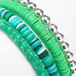 ハンドメイド ポリマークレイ ヘイシ ストレッチ ブレスレット セット  女性のための合金エナメル ペンダント チャーム ブレスレット  犬の爪 & 文字 m & リンゴ & エッフェル塔  グリーン  内径：2インチ（5cm）  4個/セット&nbsp;BJEW-JB08767