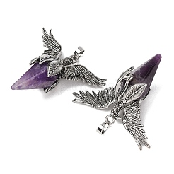 天然石アメジストペンダント  合金のパーツと  鳥  47x53x19mm  穴：6x4mm&nbsp;GG-C001-02L