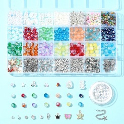 DIY 合金エナメル & ガラス & CCB プラスチック ブレスレット ジュエリー作成キット  混合図形  ミックスカラー  8.5x7.5mm  穴：1.5mm  5色  15個/カラー  75pc&nbsp;DIY-FS0007-50