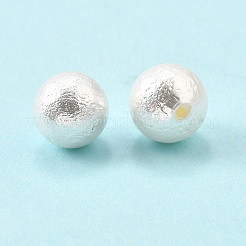 電気メッキシェルパールビーズ  片穴  ラウンド  テクスチャ  ホワイト  10mm  穴：1.2mm&nbsp;BSHE-K016-10mm