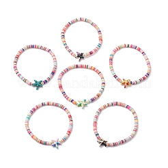 Starfish Handmade Polymer Clay Heishi & Synthetic Turquoise  Beaded Stretch Bracelets for Women&nbsp;BJEW-JB12168