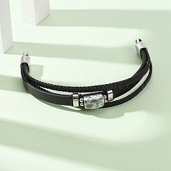 Natural Moss Agate & Braided Microfiber Leather Multi-strand Bracelets for Women Men&nbsp;GG-CBAEA55-01B