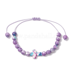 Adjustable Synthetic Ocean White Jade & Turquoise Beads Braided Bead Bracelets&nbsp;BJEW-JB11297-02