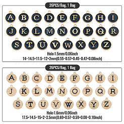 2袋2種類の合金エナメルペンダント  フラットラウンドで、文字 a～z のチャーム付き  ライトゴールド  ブラック  14~17.5x12~15x2mm  穴：1.5~1.6mm&nbsp;ENAM-TA0003-53C