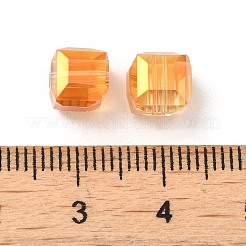 電気メッキガラスビーズ  虹メッキ  多面カット  キューブ  ダークオレンジ  7x7x7mm  穴：1mm&nbsp;EGLA-E006-1D