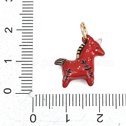 スプレープリント真鍮製ペンダント  馬のチャーム  丸カン付き  ゴールドカラー  レッド  16~16.5x15x5.5mm  穴：4mm&nbsp;KK-D256-02C