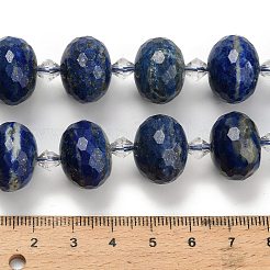 天然石ラピスラズリビーズ連売り  ロンデル  多面カット  ガラスビーズ  18x13mm  穴：1.4mm  約20個/連  14.25インチ（36.2cm）&nbsp;G-L642-I04-18x13mm