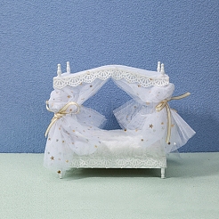 MDF ボード プリンセス ベッド ミニチュア 装飾品  マイクロランドスケープドールハウスアクセサリー  小道具の装飾のふりをする  ホワイト  170x125x180mm&nbsp;PW-WG87FD1-01