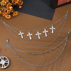 2Pcs 2 Styles Zinc Alloy Double Layer Cross Chains Belt&nbsp;AJEW-HY0002-27