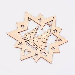 未染色の木製ペンダント  スター  クリスマスのテーマ  アンティークホワイト  99.5x92x3mm  穴：2mm&nbsp;WOOD-K005-05