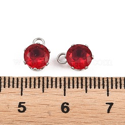304ステンレススチールマイクロパヴェキュービックジルコニアペンダント  ラウンドチャーム  レッド  6mm&nbsp;STAS-H240-57P-03