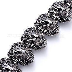 レトロ 304 ステンレススチール リンク ブレスレット  カニカン付き  ライオン  アンティークシルバー  8-5/8インチ（22cm）  31.5x14mm&nbsp;BJEW-L631-01AS