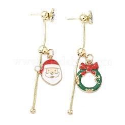 クリスマスアロイエナメルダングルスタッドピアス（女性用）  ラインストーン付き  ゴールドカラー  57x13.5mm&nbsp;EJEW-F399-05A-G