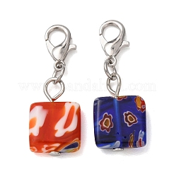 16Pcs Square Handmade Millefiori Glass Pendant Locking Stitch Markers&nbsp;HJEW-AB00654