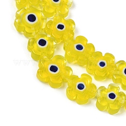 手作りミッレフィオーリガラスビーズ連売り  花  きいろ  10~12x2.6mm  穴：1mm  約40個/連  15'（38センチメートル）&nbsp;LAMP-J035-10mm-58